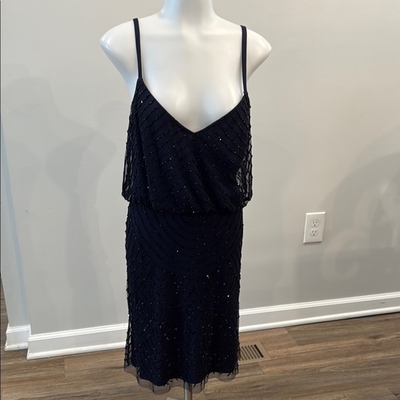 *flawed Adrianna Papell US 4 Navy Beaded Dress - Picture 5 of 11